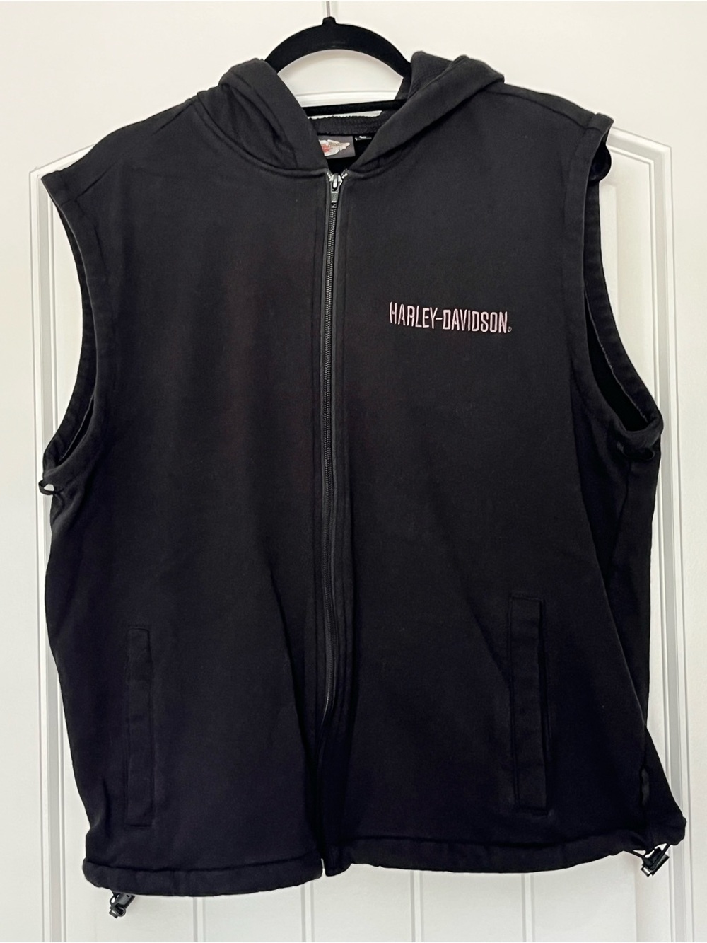 Harley-Davidson Black Full Zip Sleeveless Jacket Liner Hoodie Vest Size Large